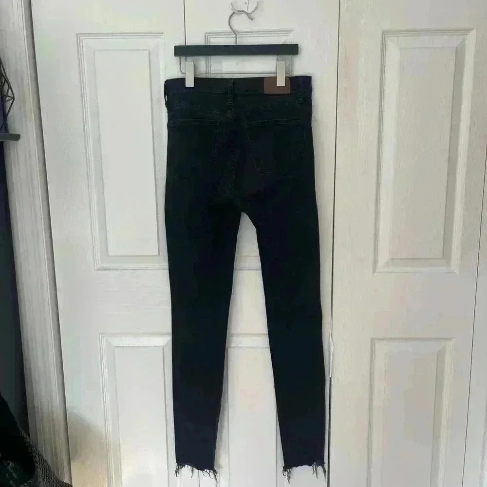Madewell 9" High Rise Skinny Black Distressed Raw Hem Jeans - Picture 3 of 9